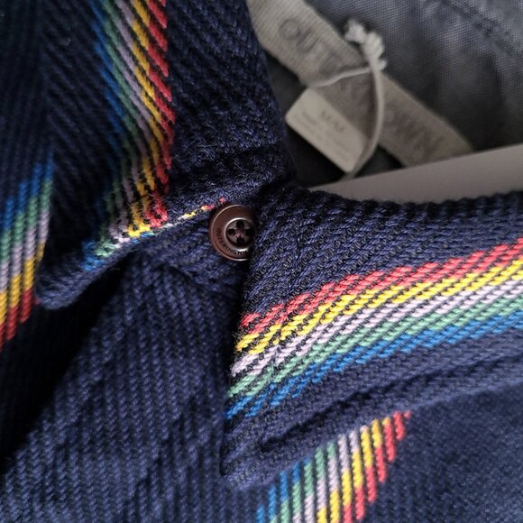 Outerknown NWT Sz M Organic Cotton Blanket Shirt Marine Rainbow Stripe - Picture 5 of 13